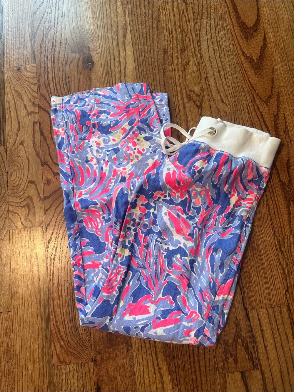 Lilly Pulitzer beach  LINEN pants Pink & purple &White Printed